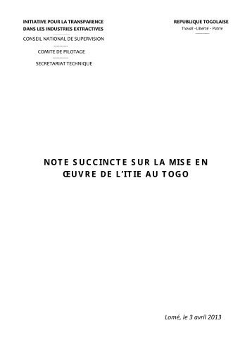 note succincte sur la mise en œuvre de l'itie au togo - EITI