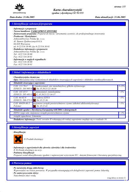 Taski Sprint Spitfire 750ml alkaliczny preparat E5c ogólnego ...