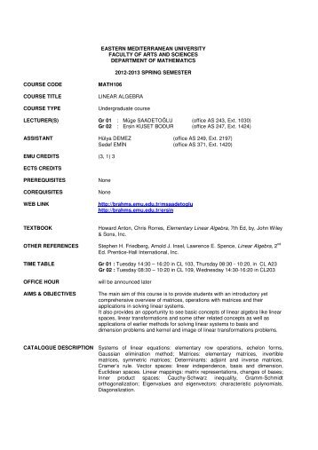 Course Outline - Faculty of Arts and Sciences