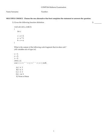 COMP184 Midterm Examination Name Surname: Number ...