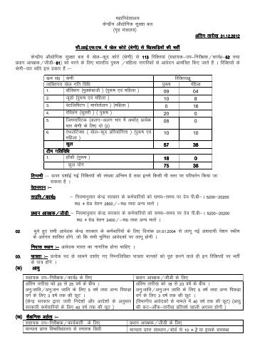 NOTIFICATION FOR SPORTSMEN & WOMEN-HINDI ANUVAD - CISF