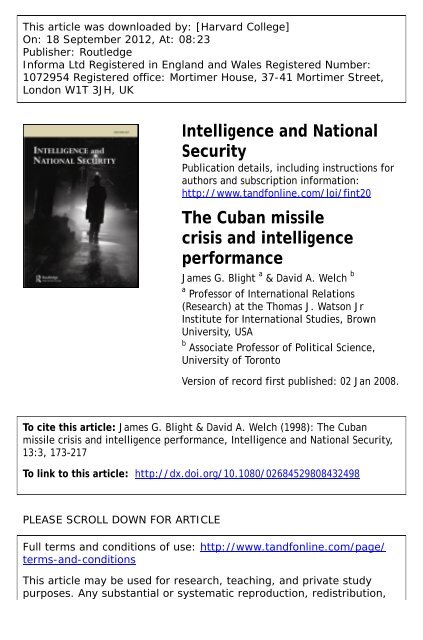The Cuban missile crisis and intelligence performance