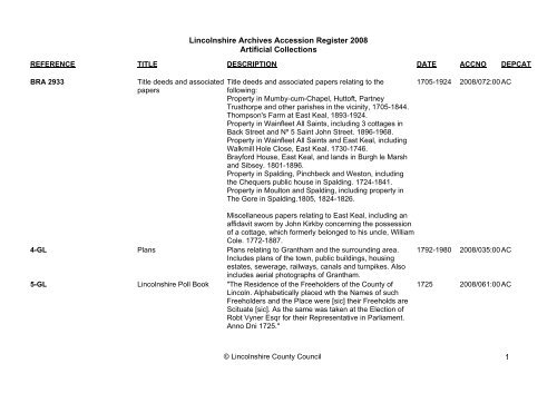 Adobe PDF - Lincolnshire Archives - Accession Register 2008