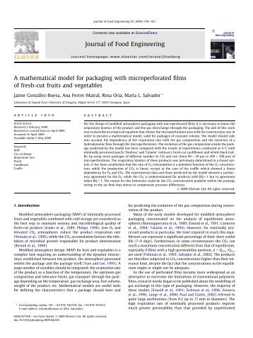 A mathematical model for packaging with microperforated films of ...