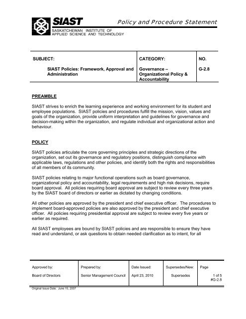 Policy and Procedure Statement