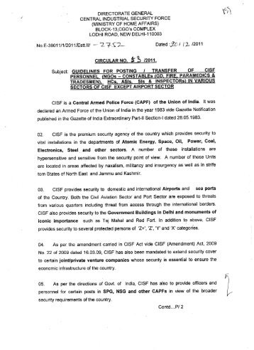 Guidelines for Posting/Transfer of CISF personnel(NGOs-CT(GD ...