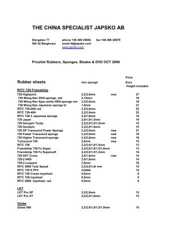 THE CHINA SPECIALIST JAPSKO AB - Free