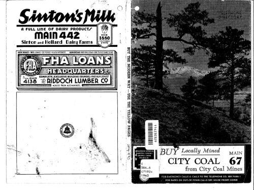 Colorado Springs Yellow Pages - 1940 Colorado Springs Area Telephone Directory Pikes Peak 