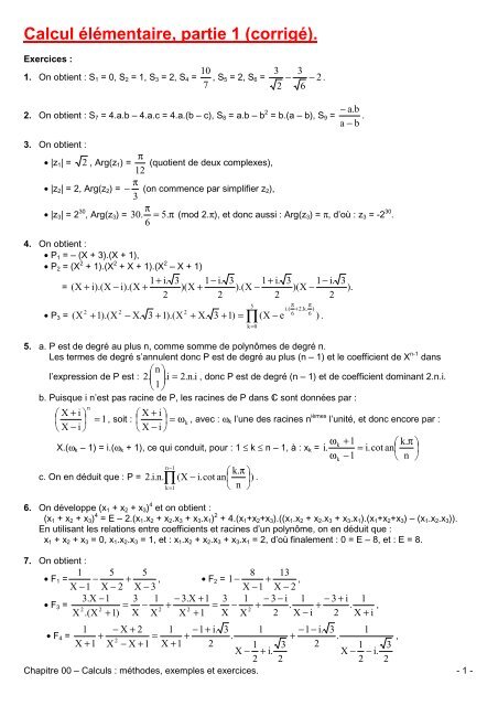 00 - Calculs élémentaires partie 1 Corrigé - CPGE Dupuy de Lôme