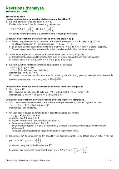 01 Revisions D Analyse Exercices Cpge Dupuy De Lome