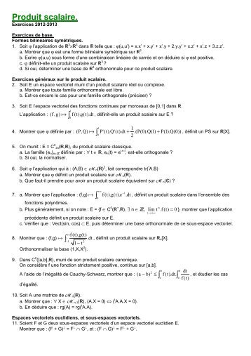 11 - Produit scalaire Exercices - CPGE Dupuy de Lôme