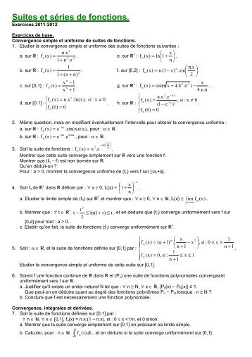 07 - Suites et Séries de fonctions Exercices - CPGE Dupuy de Lôme