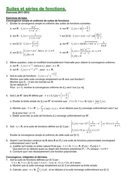 07 - Suites et Séries de fonctions Exercices - CPGE Dupuy de Lôme