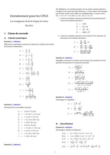 Exercices de calcul - CPGE Dupuy de Lôme