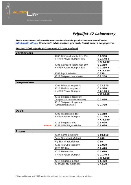 Audio-Life_Prijslijst 47_Labs 251009