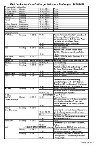 Probenplan Mädchenkantorei - Freiburger Dommusik