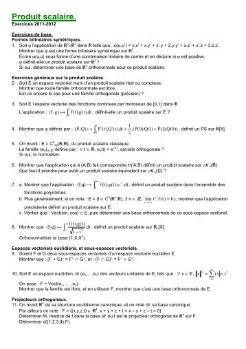 12 - Produit scalaire Exercices - CPGE Dupuy de Lôme