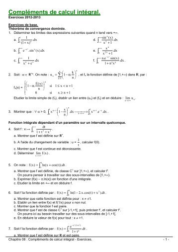 Compléments de calcul intégral Exercices - CPGE Dupuy de Lôme