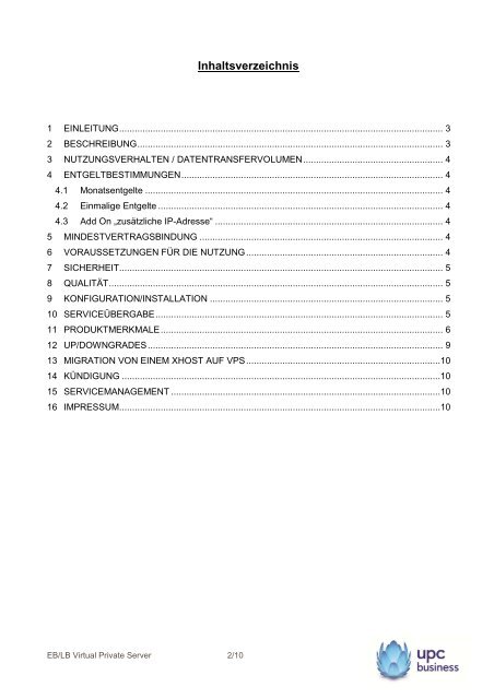 Entgeltbestimmungen und Leistungsbeschreibung - UPC Business