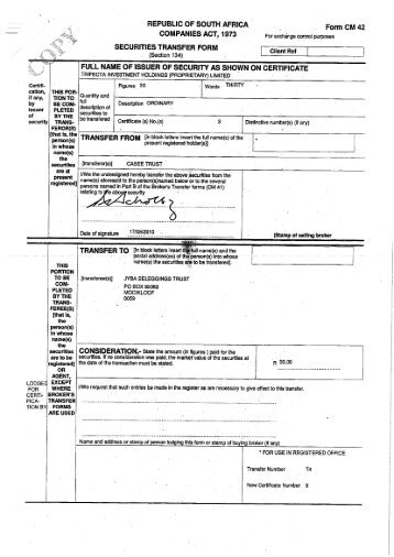 _ eeeueuc OF SOUTH AFRICA ' ' Form cm 42 - Mg