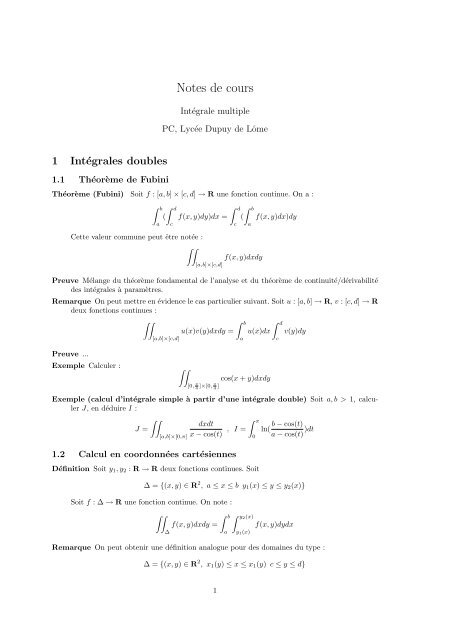 Integrales Multiples Cpge Dupuy De Lome