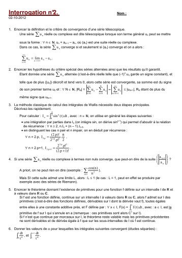 Interrogation n°02 Corrigé - CPGE Dupuy de Lôme