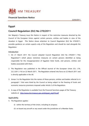 Egypt council regulation (eu) no 270/2011 - Gov.uk