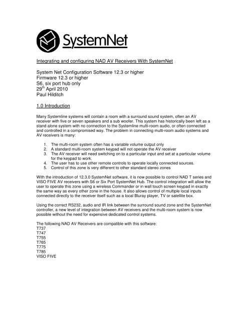 Integrating and configuring NAD AV Receivers With SystemNet ...