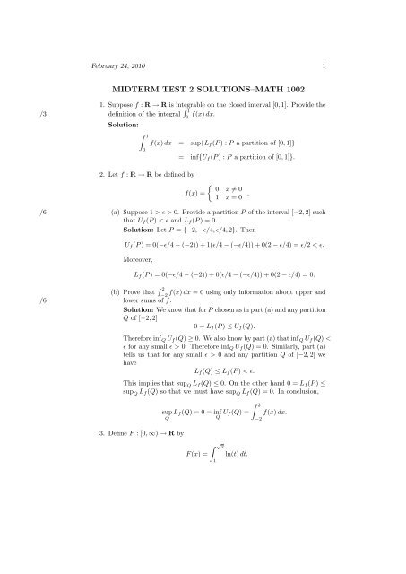 Midterm Test 2 Solutions Math 1002