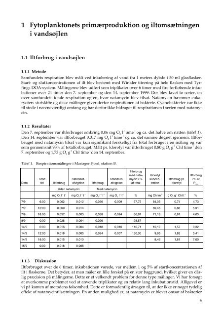 Mariager Fjord - primærproduktion, iltomsætning og blåmuslinger ...