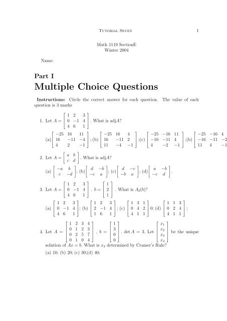 Multiple Choice Questions