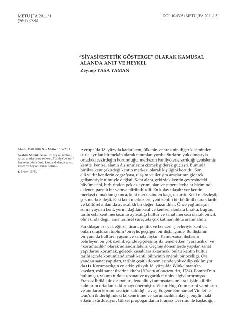 siyasi/estetik gösterge - Journal of the Faculty of Architecture