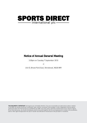 Notice of Annual General Meeting - Sports Direct International