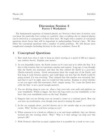 Forces I Worksheet - Faculty