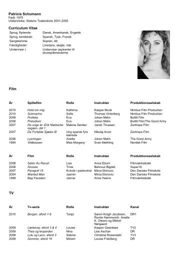 Patricia Schumann Curriculum Vitae Film TV