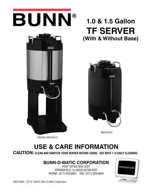 Bunn 39082.1001 Shroud 1.0 Gal Tf Server