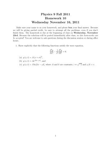 Physics 9 Fall 2011 Homework 10 Wednesday November 16, 2011