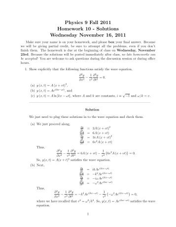 Physics 9 Fall 2011 Homework 10 - Solutions Wednesday ...