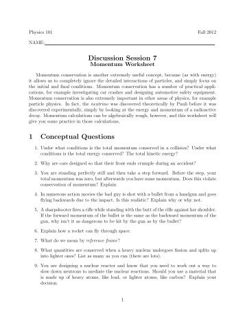 Momentum Worksheet - Faculty