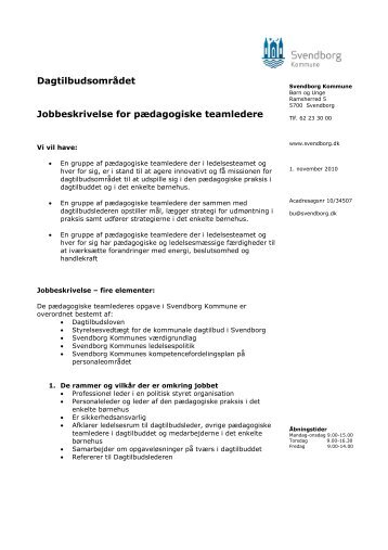 Dagtilbudsområdet jobbeskrivelse for de pædagogiske teamledere ...