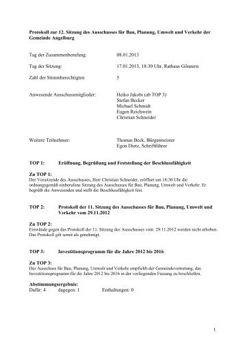 1 Protokoll zur 12. Sitzung des Ausschusses für Bau ... - Angelburg