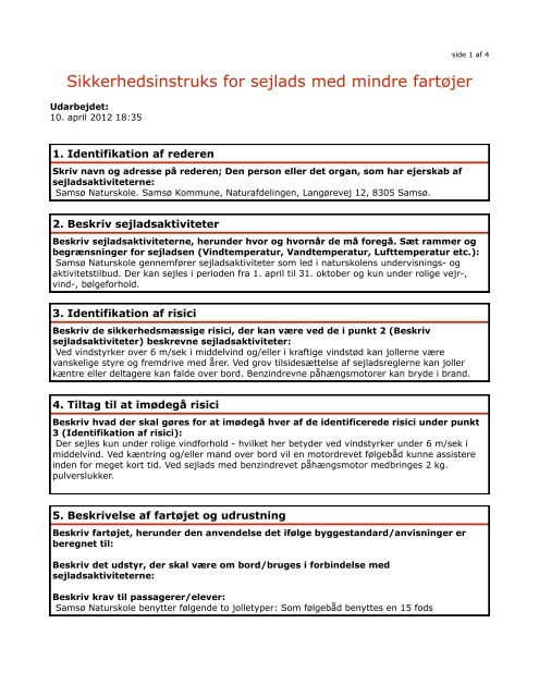 Sikkerheds-instruks for sejlads i naturskolens joller. - Samsø ...