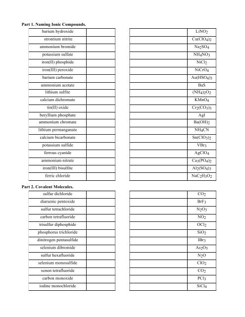 Part 1. Naming Ionic Compounds. barium hydroxide Mattson