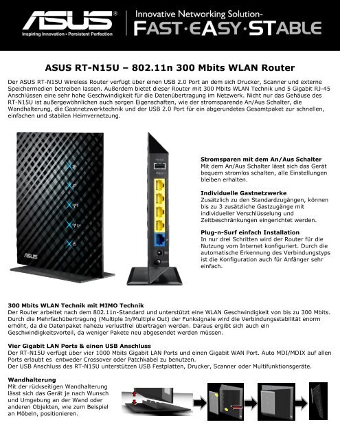 ASUS RT-N15U ? 802.11n 300 Mbits WLAN Router - Produktinfo ...