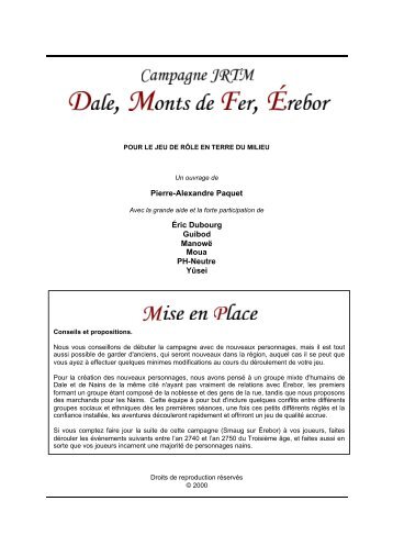 Campagne (JRTM) Dale, Monts de Fer, Érébor - La Cour d' Obéron