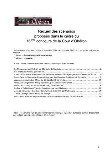 Recueil des scénarios proposés dans le cadre du 16 concours de la ...