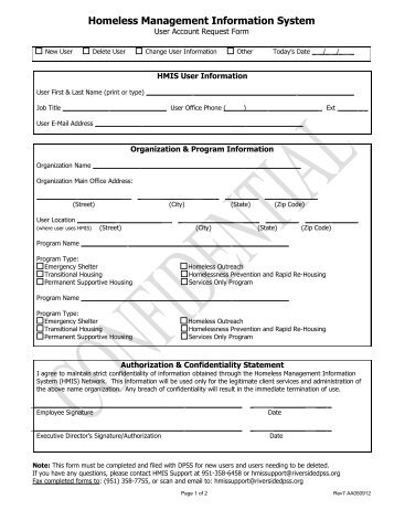 HMIS User Account Request Form