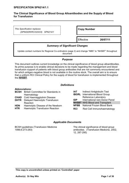 Clinical Significance of Blood Group Alloantibodies and Supply of ...