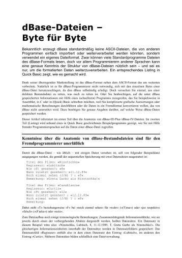 dBase-Dateien – Byte für Byte