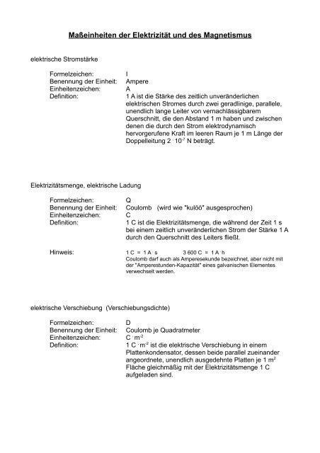 Maßeinheiten der Elektrizität und des Magnetismus - Aklimex.de